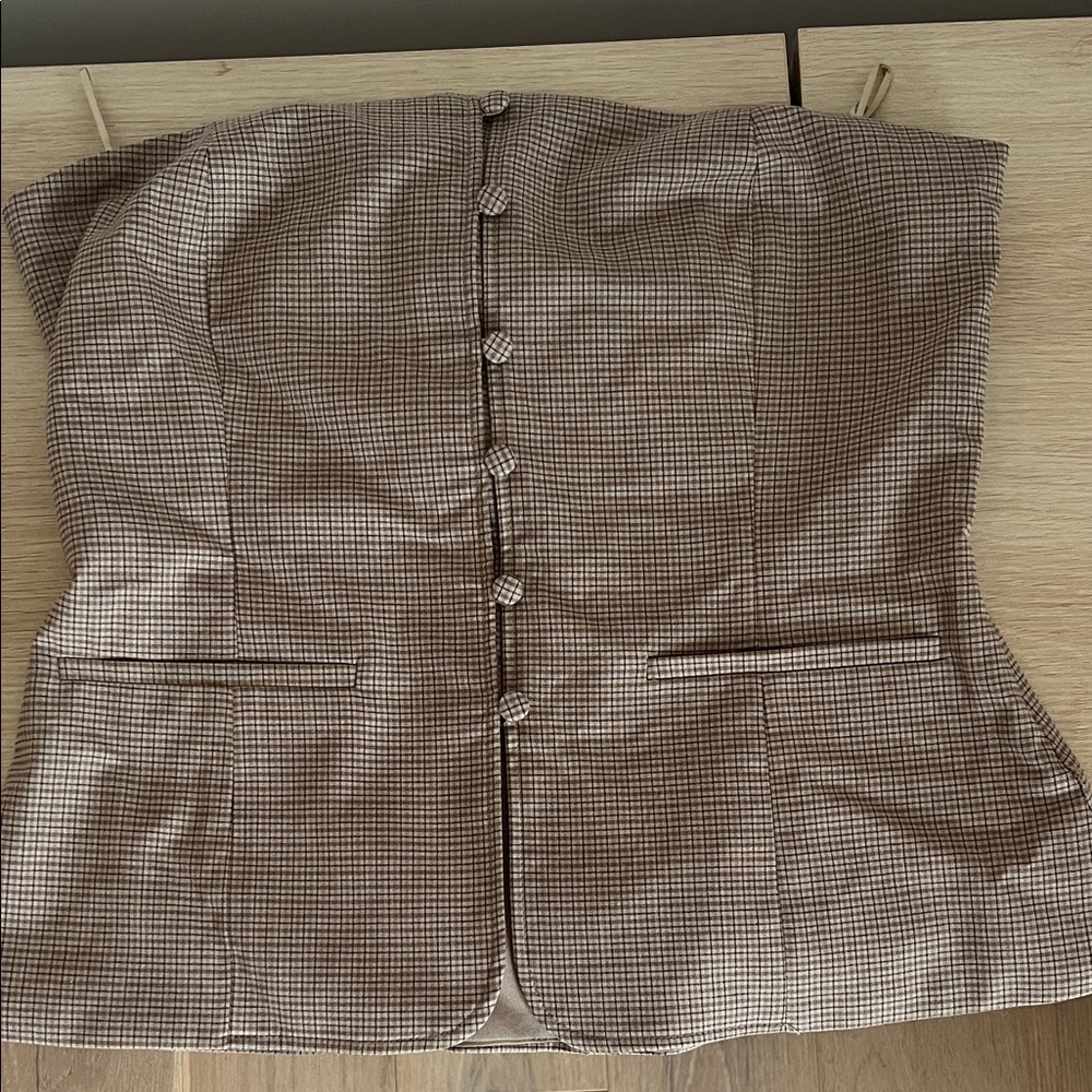 Zara Brown Checked Strapless Waistcoat Vest